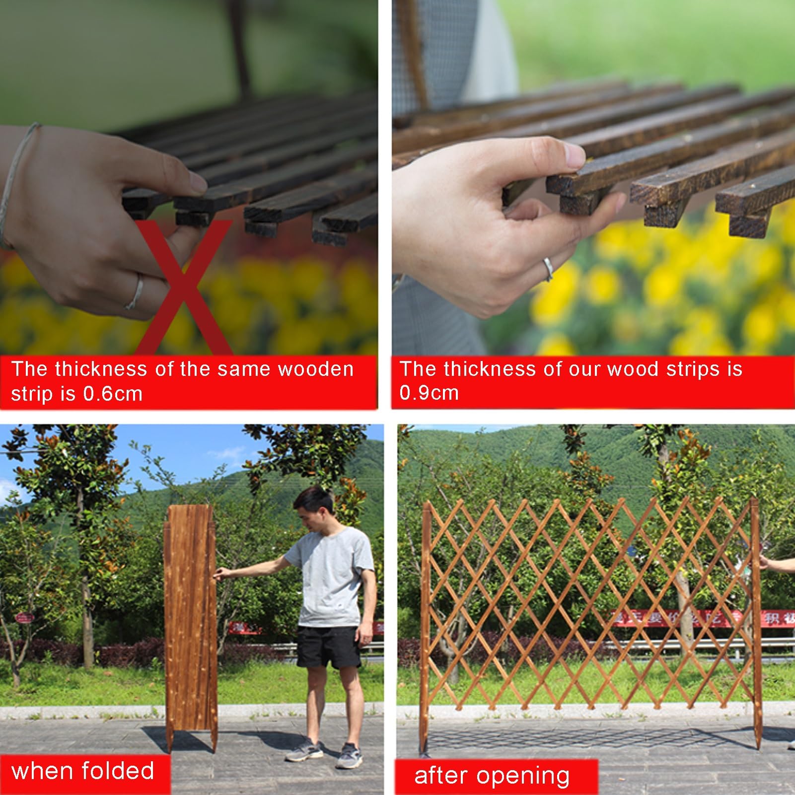 Adjuble Panele ogrodzeniowe z litego drewna - 120 cm kratka freending do roślin pnących, na zewnątrz, 3 wysokości, brązowa - i ozdobna dekoracja ogrodowa