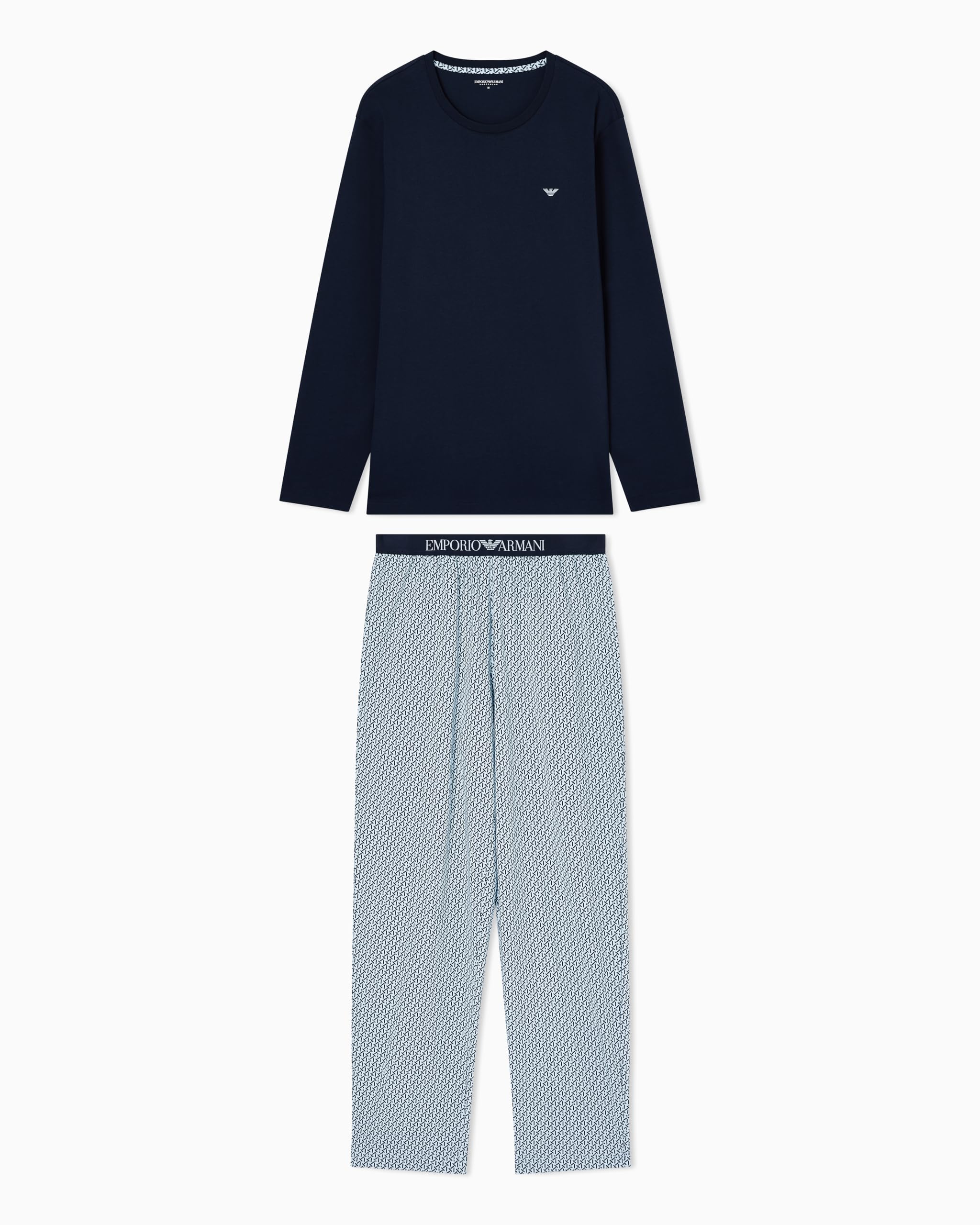 Emporio Armani Herren Ar.blu/Ba.blu Geomet Muster L/S Shirt + Hose Pyjama, Blau, Größe L