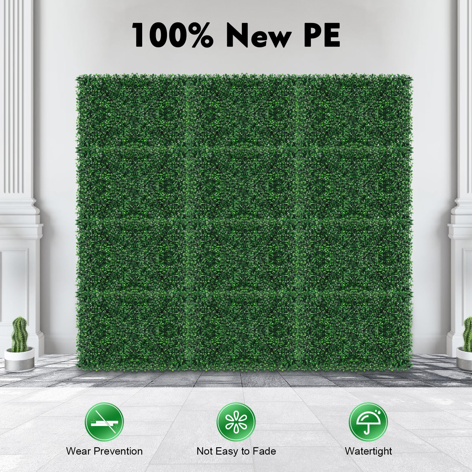 Künstliche Pflanzenwand 12 Stück, Sichtschutz Hecke Kunstpflanzen, Kunstpflanzen Wandpaneele – UV-beständige & wasserdichte Kunststoffhecke (60x40cm, 4cm Dicke) für Garten, Balkon, Zaun