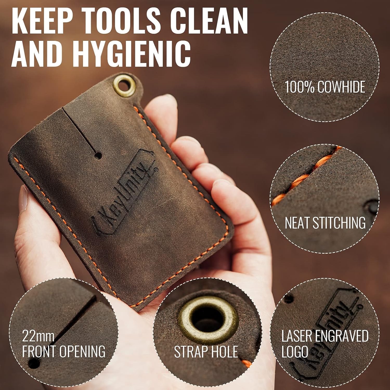 KeyUnity Leather Sheath EDC Pocket Organizer Hand Stitched Slip Pouch