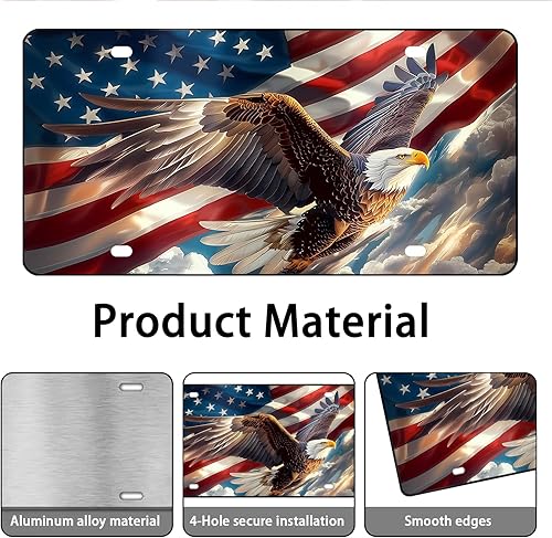 Miniatura 3 de Cubierta de matrícula con temática de águila, accesorio de decoración de automóvil de metal de 6 x 12 pulgadas, diseño de animales, cubierta de