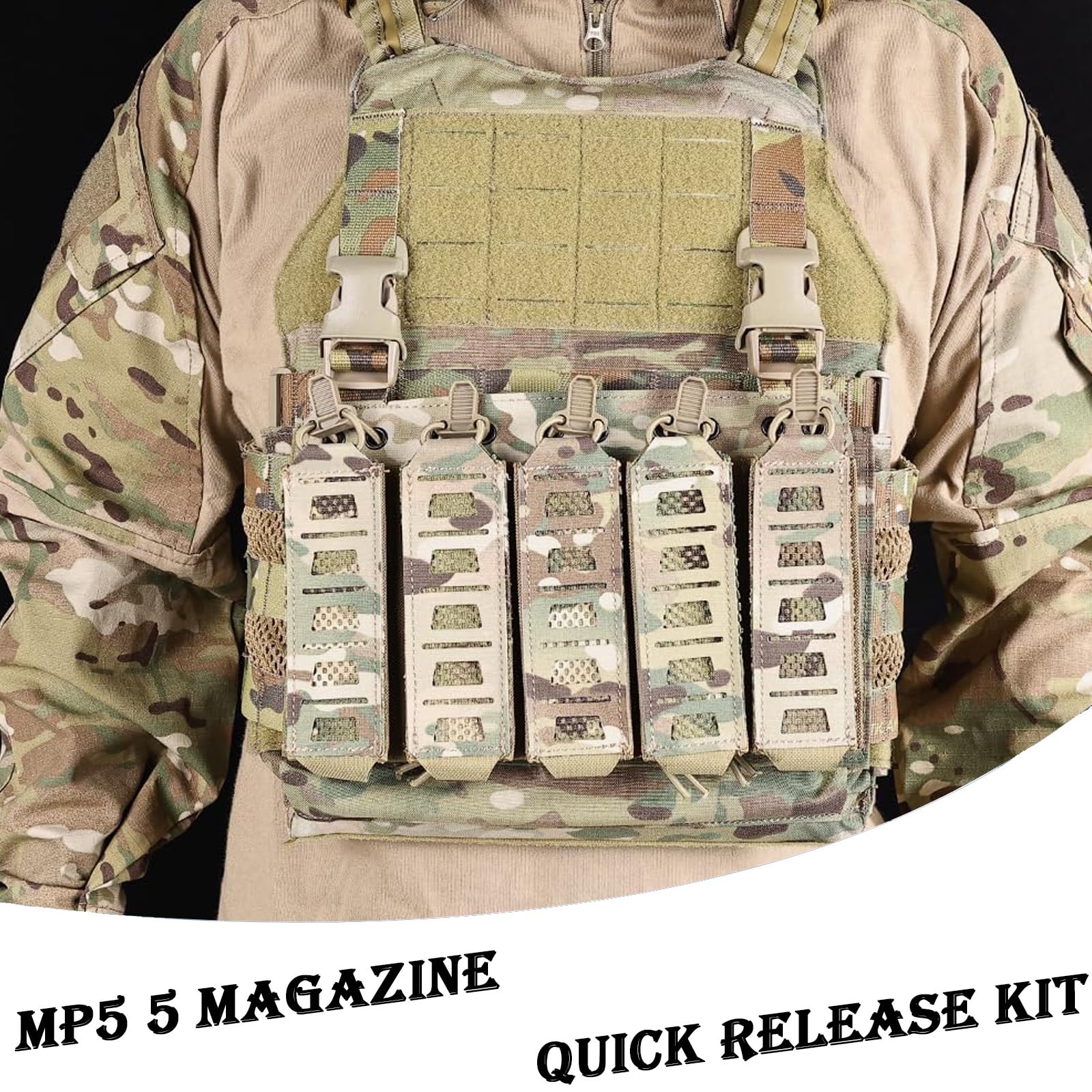 Portacaricatore Tattico da 5 Caricatori per 9 mm, in Nylon, Stile MP5, Accessorio per Gilet Molle per Addestramento all'Aperto