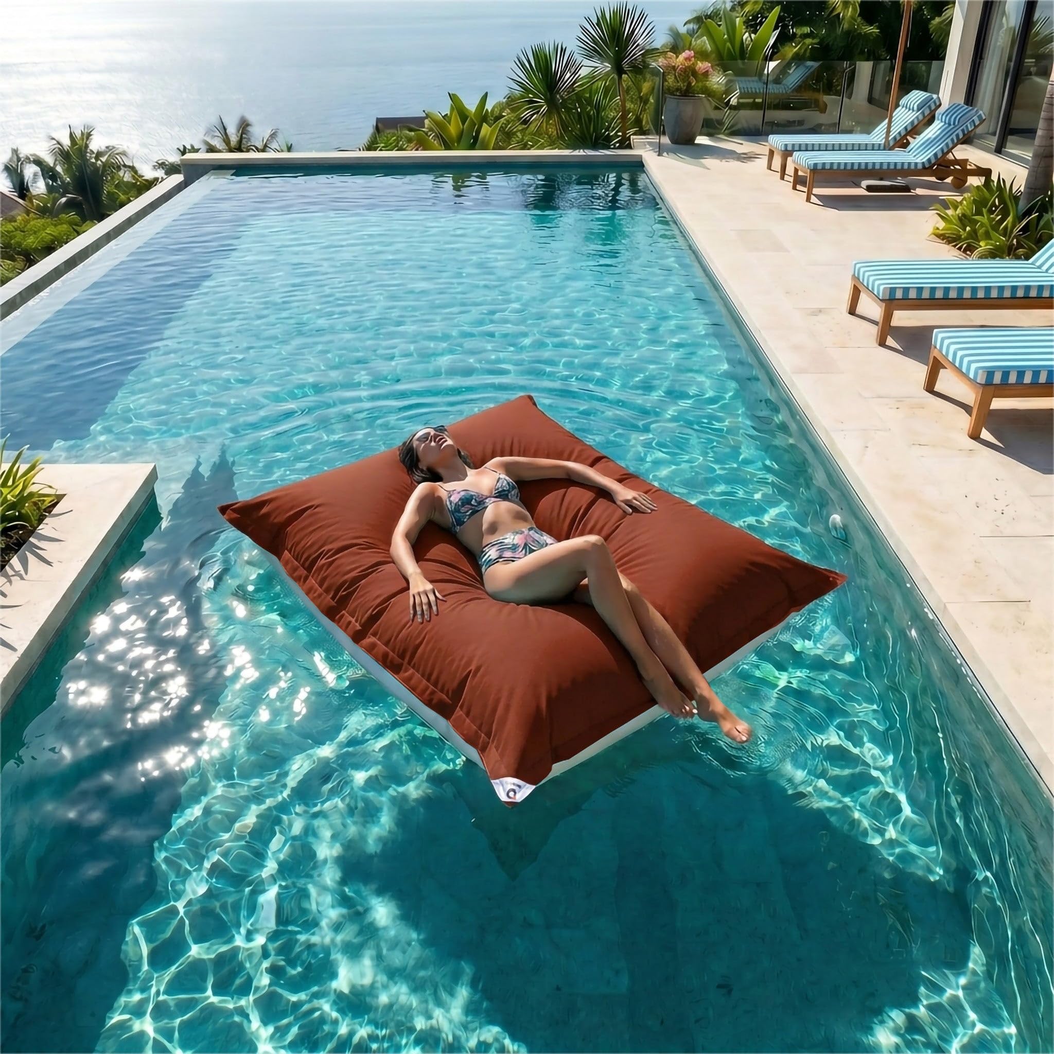Funda para Puff Gigante Exterior XXL - 140x180 cm - Flotador para Piscina, Anti-UV y desenfundable - Terracota - DÉCO Arts