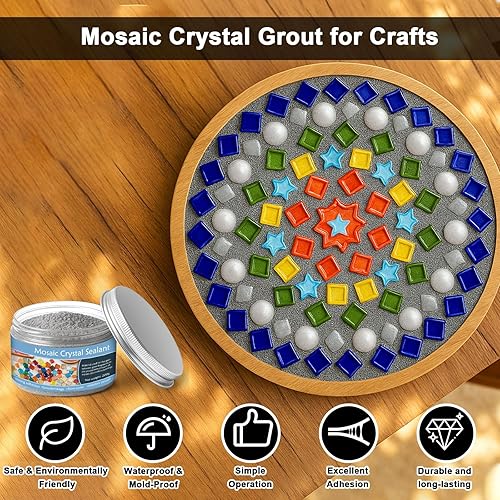 Miniatura 6 de WAN2TLK Lechada de cristal de mosaico gris plateado 7.05 oz, accesorios de mosaico, no necesita agua, secado rápido, esencial para lechada hecha a