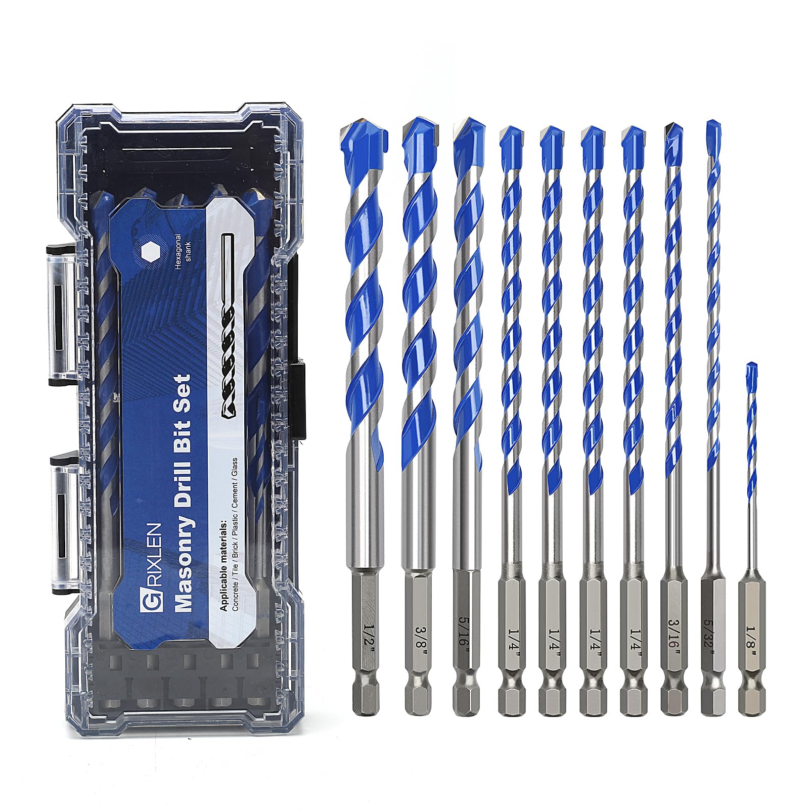 GRIXLEN Masonry Drill Bit Set - 5 Pack 1/8 Inch -16