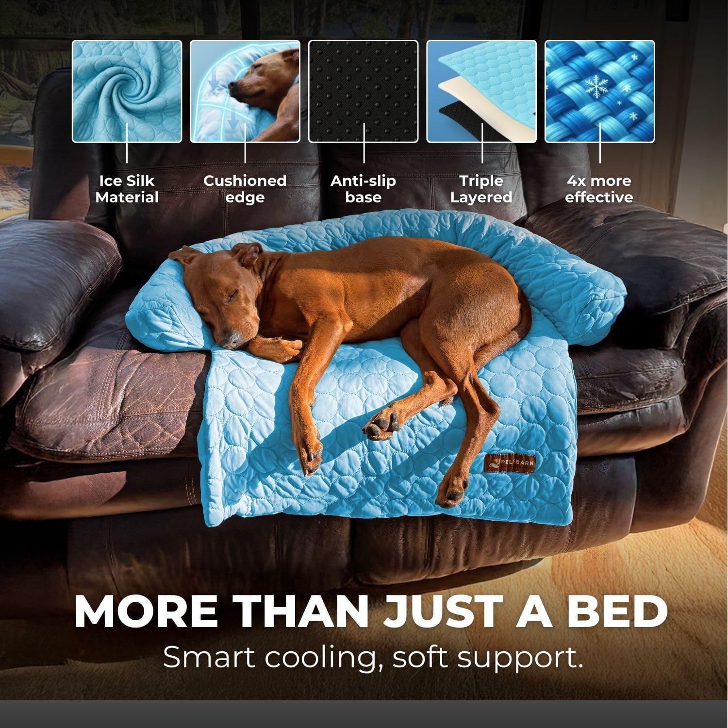 Pelsbarn Cooling Dog Bed - Ice Silk Summer Comfort, Self Cooling, Non-Slip Dog Cover, Durable & Washable, Bed for Extra Large Dogs 36"" x 38"", Support Shelter Dogs with Every Purchase (Blue)