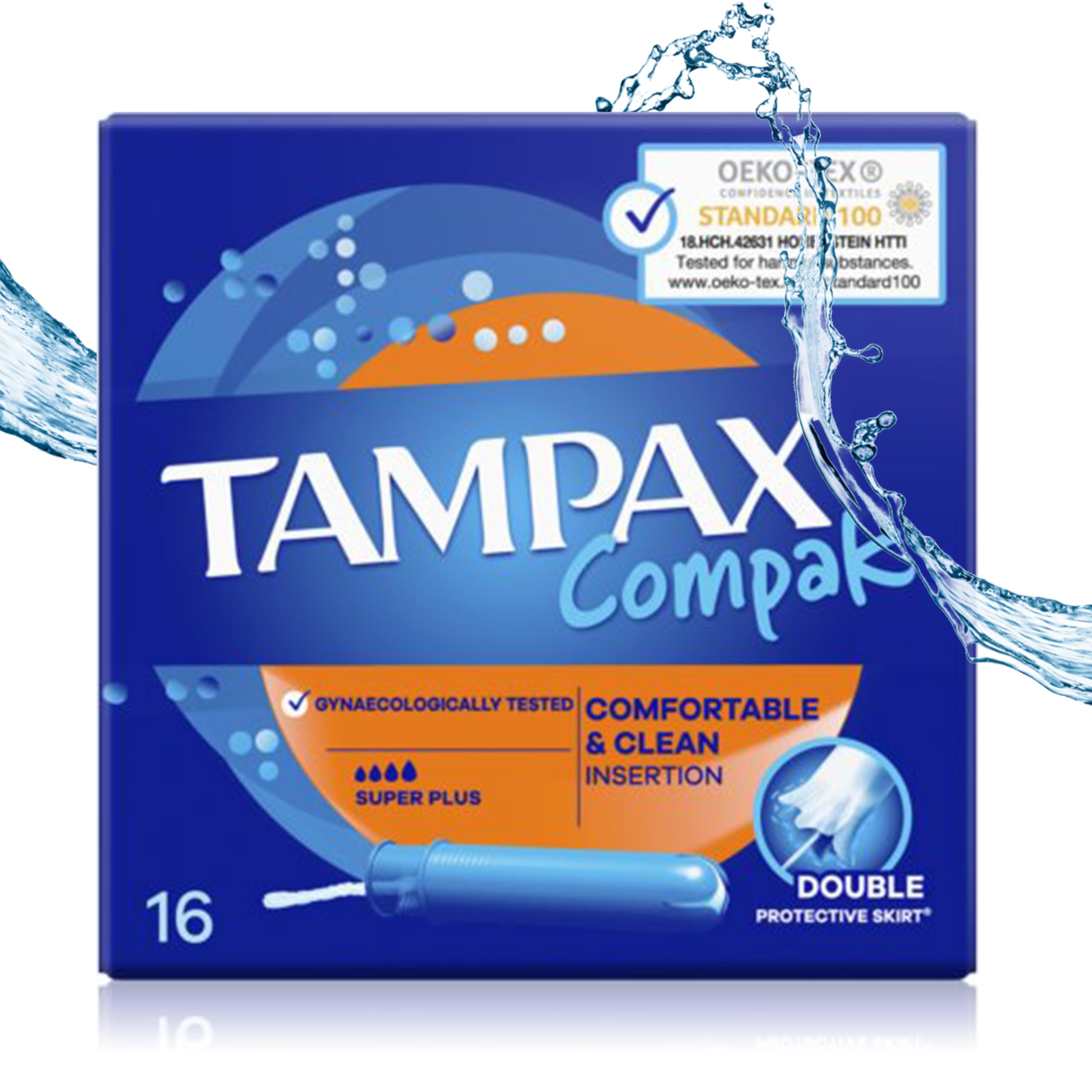 Tampax Compak Tampons, Super Plus with Applicator, 16 Tampons, Leakage Protection and Discretion, Super Absorbent - Ultimate Protection and Comfort for Active Women