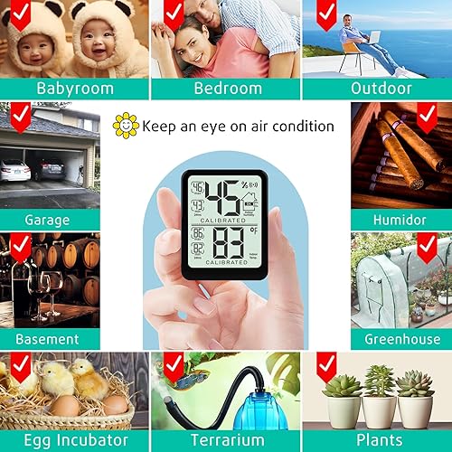 Miniatura 4 de Antonki Termómetro de habitación, higrómetro digital pequeño para interiores, medidor de humedad, medidor de humedad de temperatura con sensor de