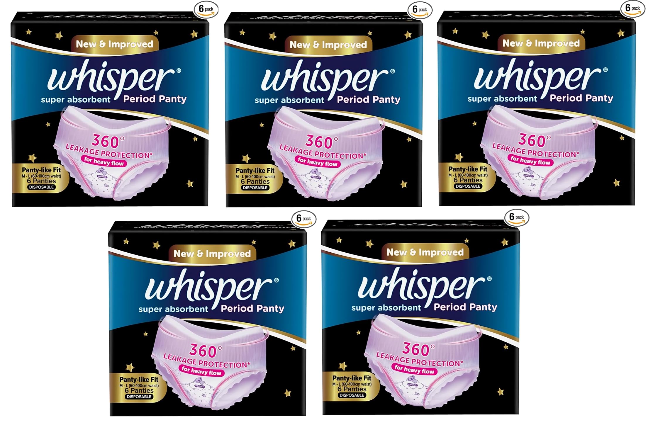 Whisper Super Absorbent Period Panty 6+6+6+6+6 units (pack of 5) 360 Degree Leakage Protection for Heavy Flow, Panty like Fit for Full back Coverage, Absorbs Heavy Gushes, Silky Soft, Comfortable Feel (B0DDPRHMRY) Amazon Price History, Amazon Price Tracker