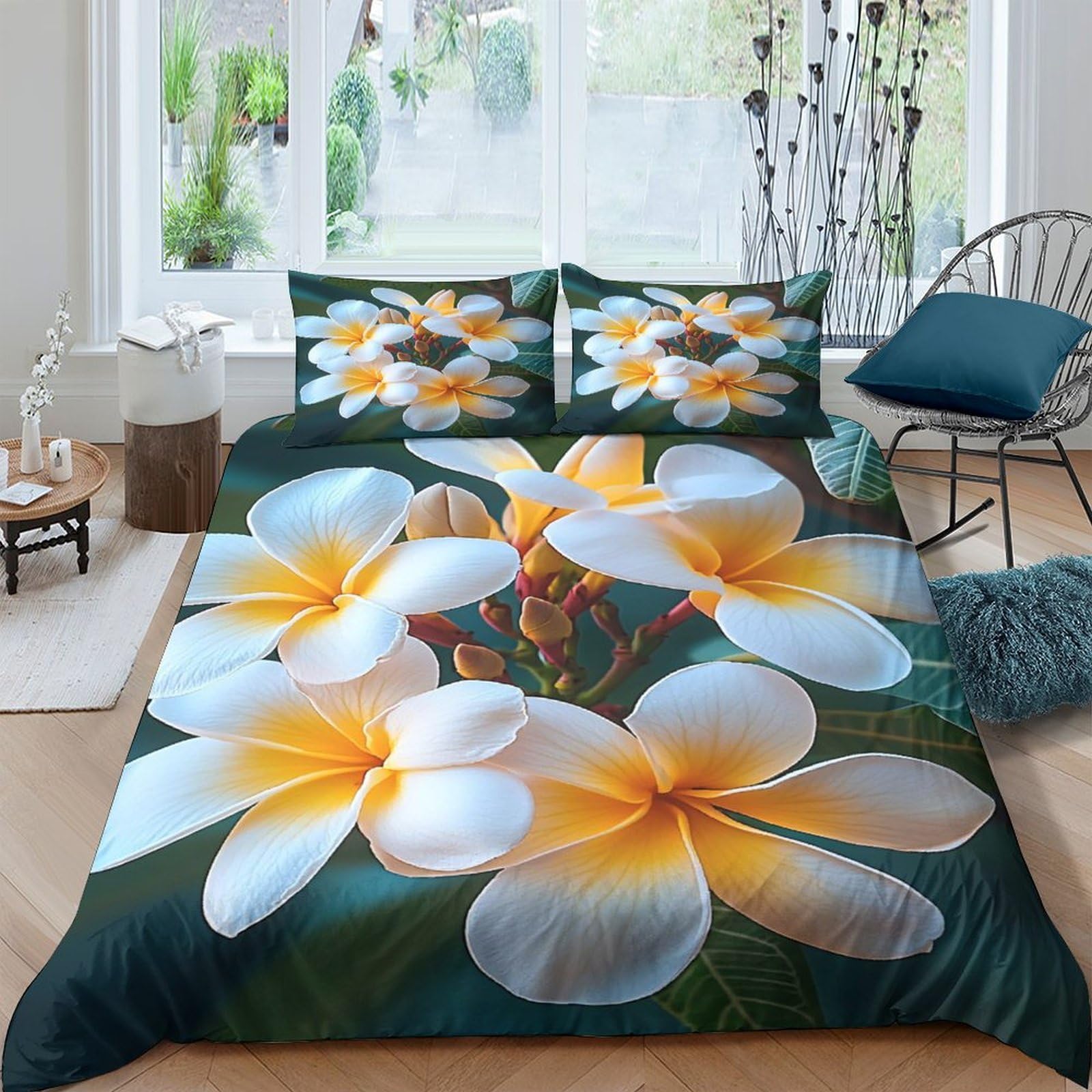 Ctjqhvkz Style-8 3D Printed Plumeria Blossom Fitted Sheet Microfiber White Yellow Floral Mattress Cover For Bedroom Guestroom Decor Single（135X200cm）