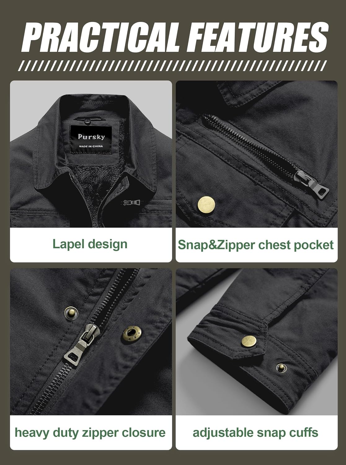 Pursky Men's Canvas Cotton Military Casual Field Jacket Outerwear With Removable Hood - Image 5