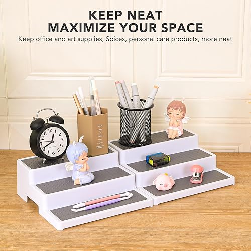 Miniatura 7 de Estante de especias de 3 niveles, organizador de especias de plástico para gabinete, organizador de especias antideslizante para armario de cocina,