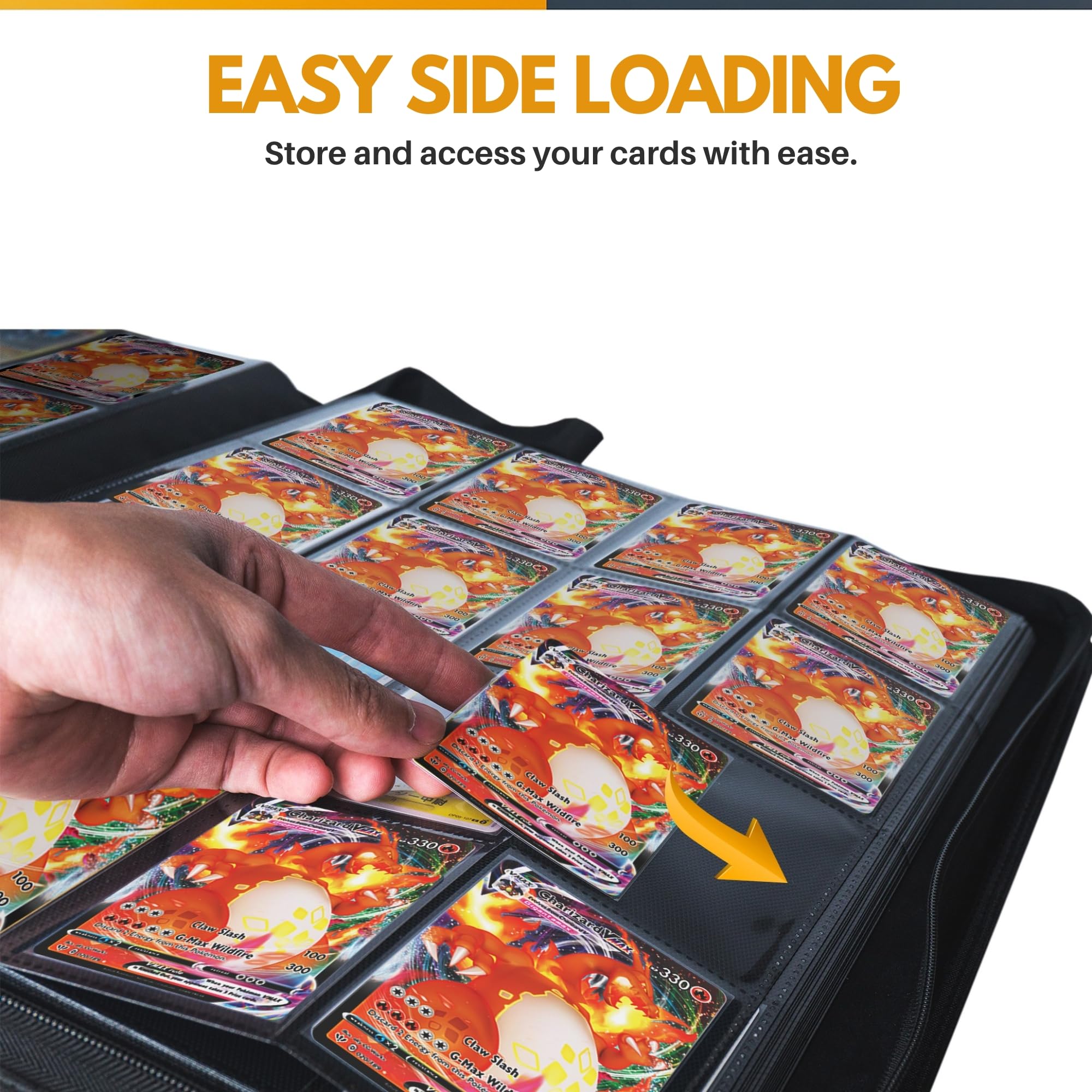 X PRO 1000+ Carpeta de tarjetas | Carpeta de tarjetas de 16 bolsillos | Viene con 200 fundas para tarjetas | Compatible con TCG, Sports, MTG y más - Carpeta de tarjetas coleccionables sin anillo |