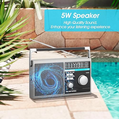 Miniatura 6 de Radio FM portátil radio de transistor de onda corta con la mejor recepción funciona con pilas o radio retro de alimentación de CA con altavoz