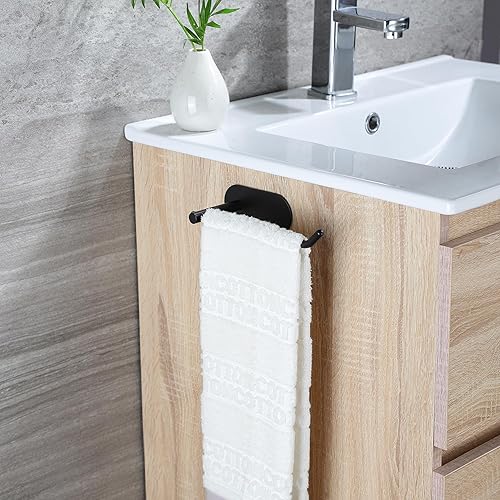 Miniatura 8 de SUNTECH Toallero de mano  Anillo de toalla negro para baño, toallero adhesivo para organizar toallas, toallero de mano de 6 310 pulgadas, acero