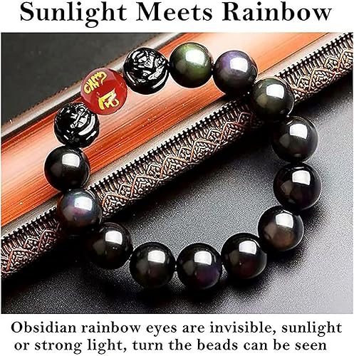 Miniatura 3 de Pulsera de obsidiana negra, pulsera de obsidiana negra Feng Shui para mujeres, hombres y parejas, hecha a mano con piedra tallada de ojo de tigre