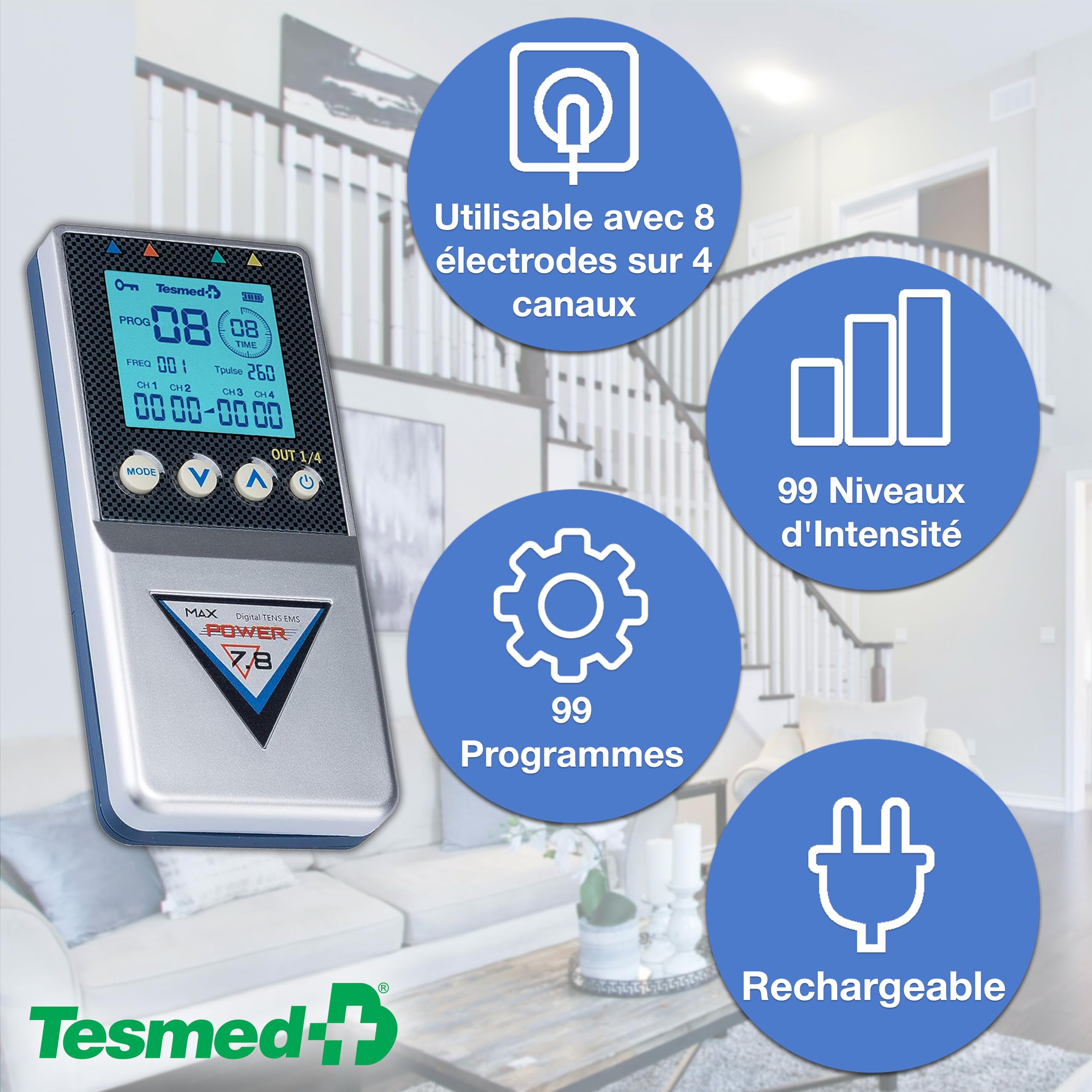 TESMED Max 7.8 Électrostimulateur TENS, EMS & Massage