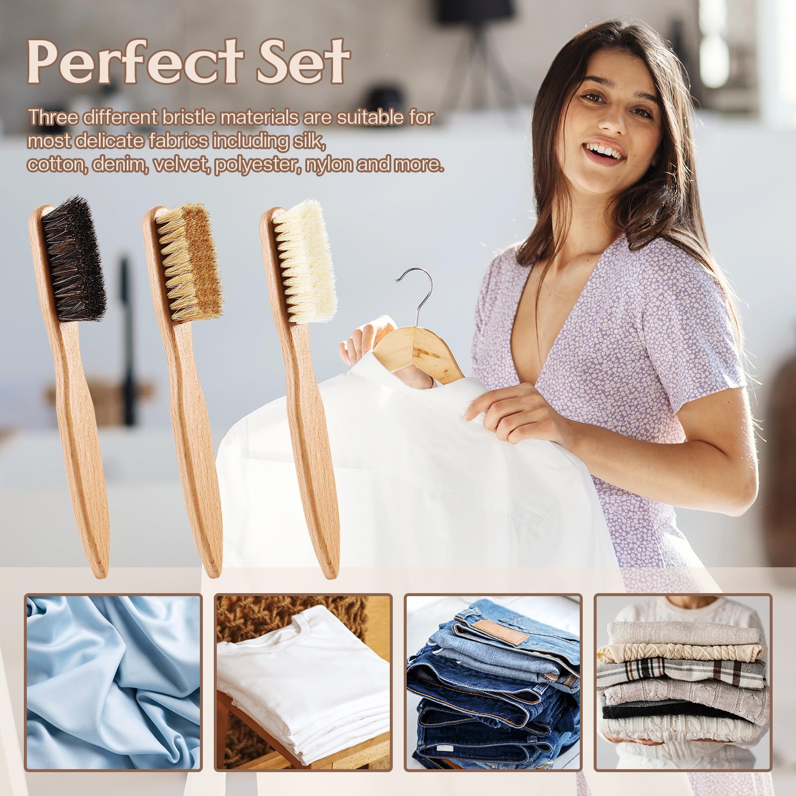 3 cepillos de madera para quitar manchas de lavandería con cerdas de jabalí, cepillo pequeño para ropa para frotar manchas de muebles, tela y cuero (3 piezas C)