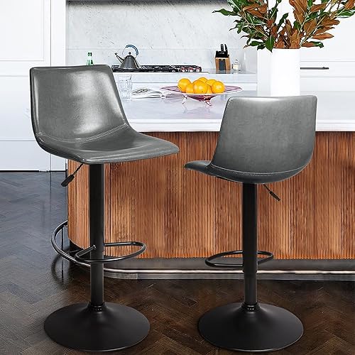 Miniatura 58 de Waleaf Juego de 4 taburetes de bar giratorios ajustables, taburetes de bar de altura de mostrador con respaldo, taburete de bar de piel sintética de