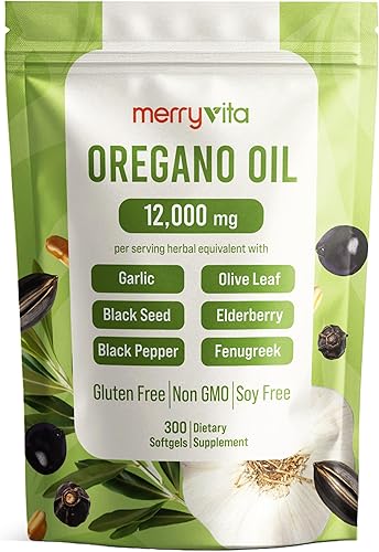 Aceite de orégano con aceite de semilla negra – 12,000 mg cápsulas de aceite de orégano orgánico, alto contenido de carvacrol – Aceite de Orégano