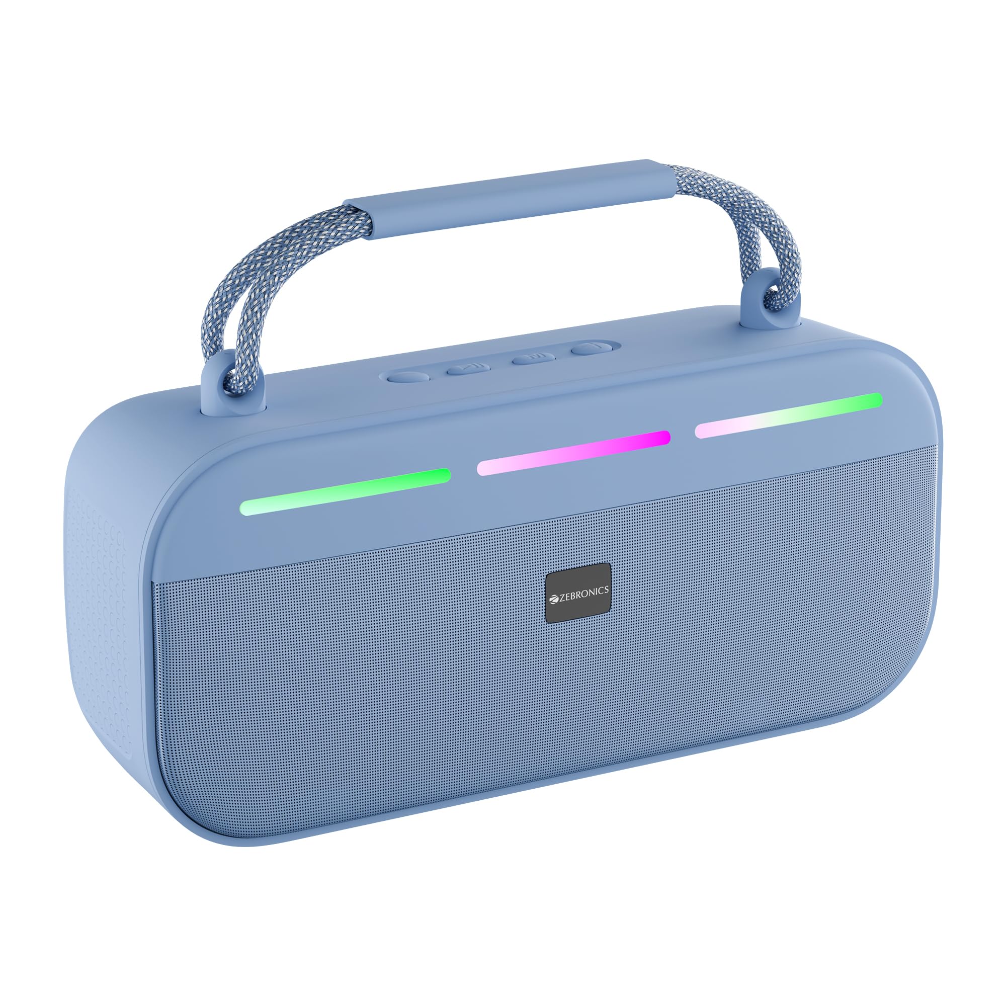 Zebronics Sound Feast 45 Portable Bluetooth Speaker, 20W RMS, Up to 5h Playback, 6.6cm Driver, Deep Bass, 4 RGB Modes, BT v5.4, USB, mSD, FM Radio, TWS, Type-C Charging, Carry Handle (Blue)-image-44