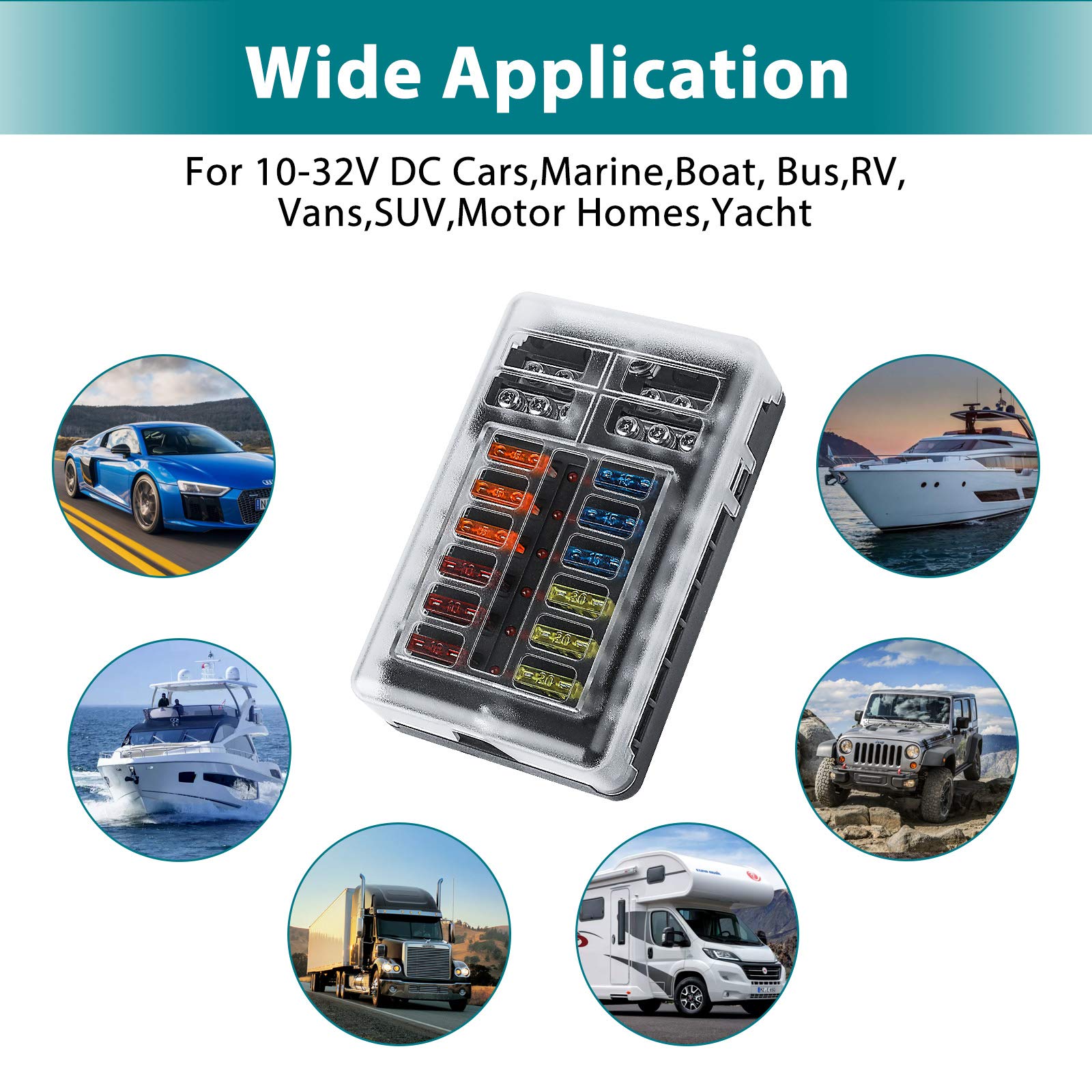 EEEKit 12V Fuse Box with Terminals, 12 Way Circuits Fuse Box Holder