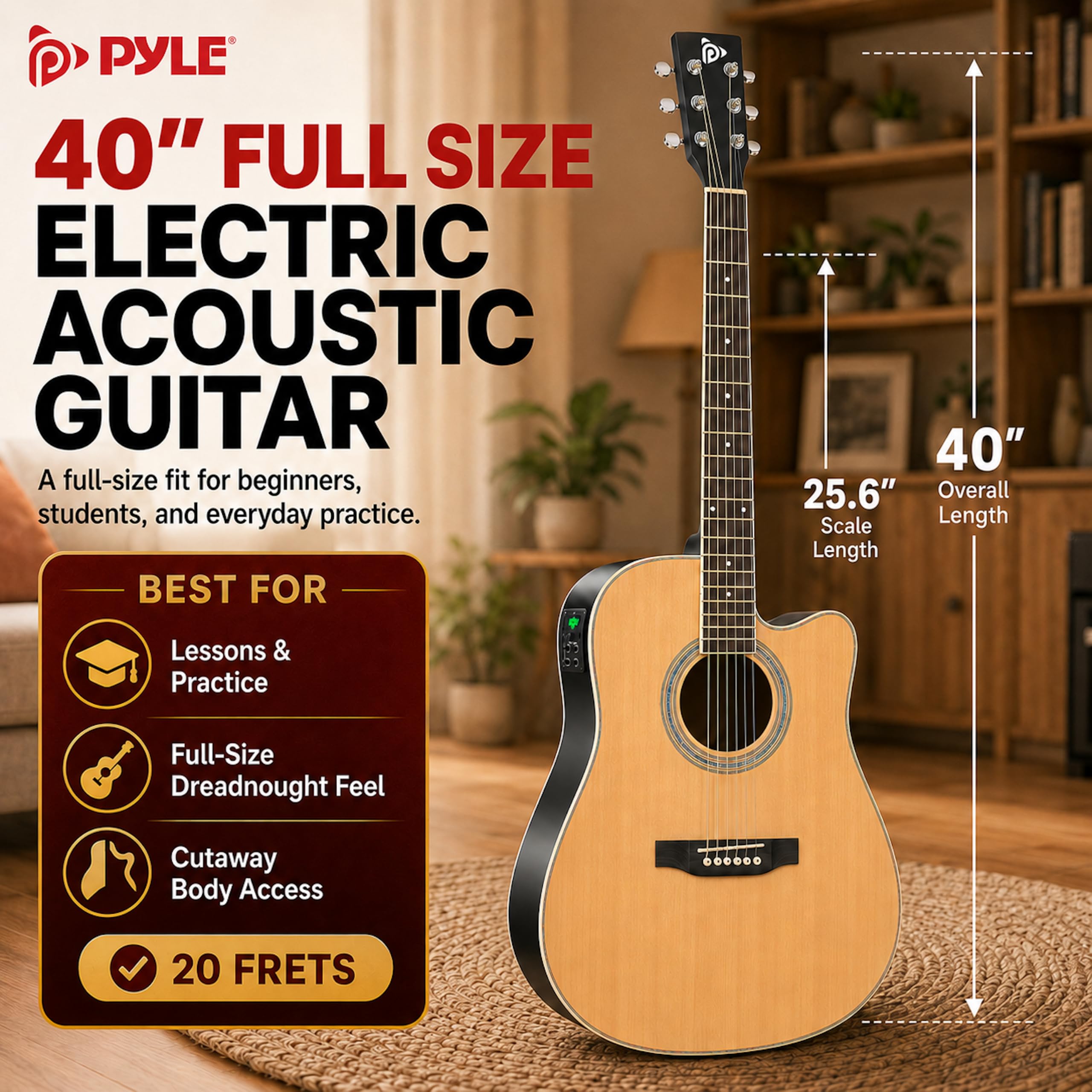 Akustyczna gitara elektryczna i zestaw wzmacniacza pełna skala 104 cm stalowy sznur świerkowy z torbą Gig Bag, 4-pasmowy EQ, tuner z klipsem i wbudowanym strojem, kostki, pasek na ramię dla początkujących i studentów