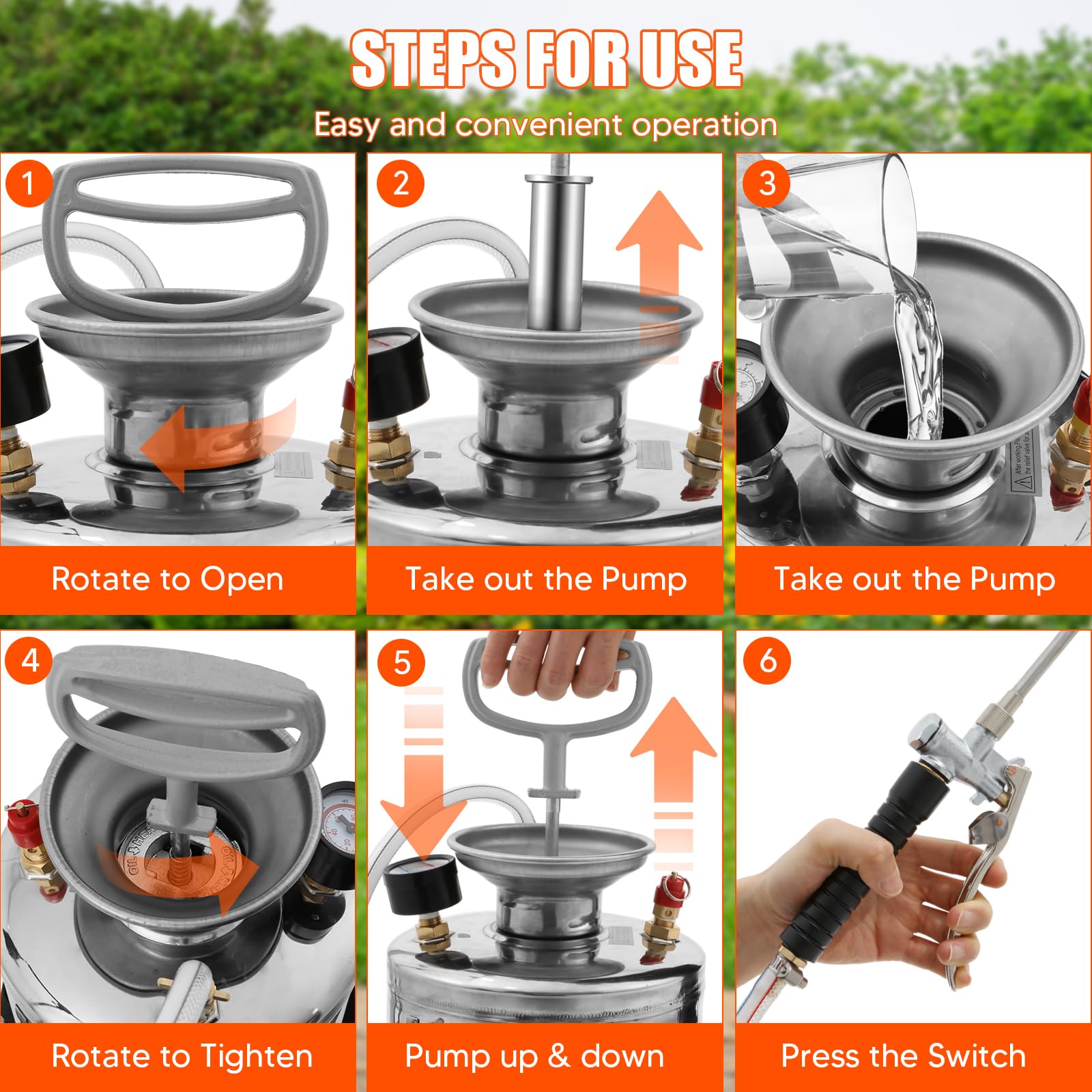 Pulverizador a Presión de Acero Inoxidable de 8 litros, Pulverizador de Jardín de Bomba Manual con Manómetro, Boquilla Ajustable,Hierbas para Césped, Jardinería y Desinfección