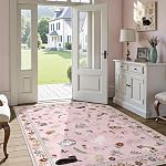 AIMPEAK Pink Area Rugs 3x5 Small Thin Entryway Rug - Vintage Boho Cat Animal Washable Non-Slip Living Room Carpet Soft Low Pile Bedroom Floor Mat Indoor for Nursery Girls Room Playroom, Pink Multi