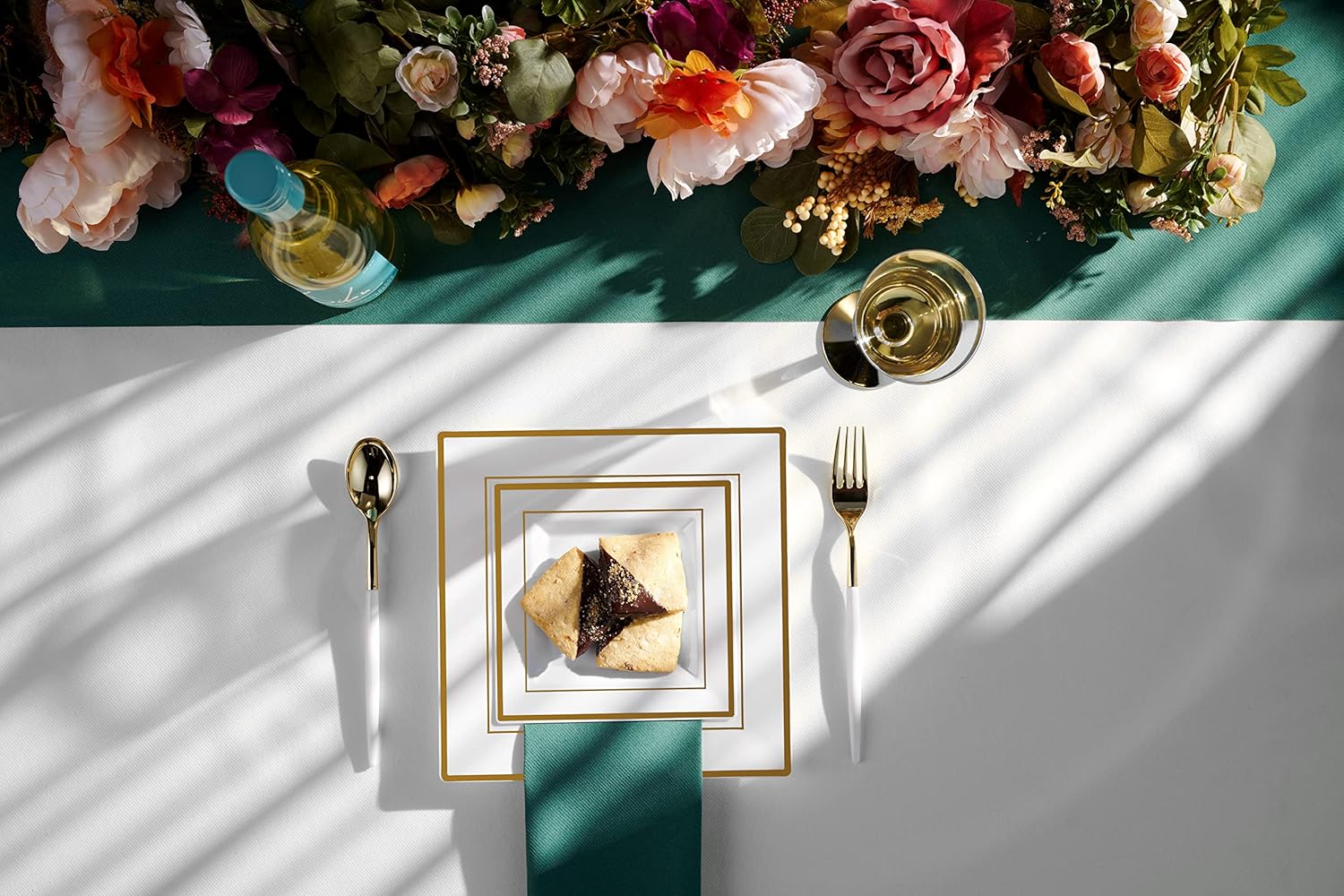 BloominGoods Plastic Disposable Square Dessert Plates | 50-Pack 6.5 inches White with Gold Rim Square Plates | Ideal for Weddings, Parties, Catering | Heavy Duty & Non Toxic - Image 4