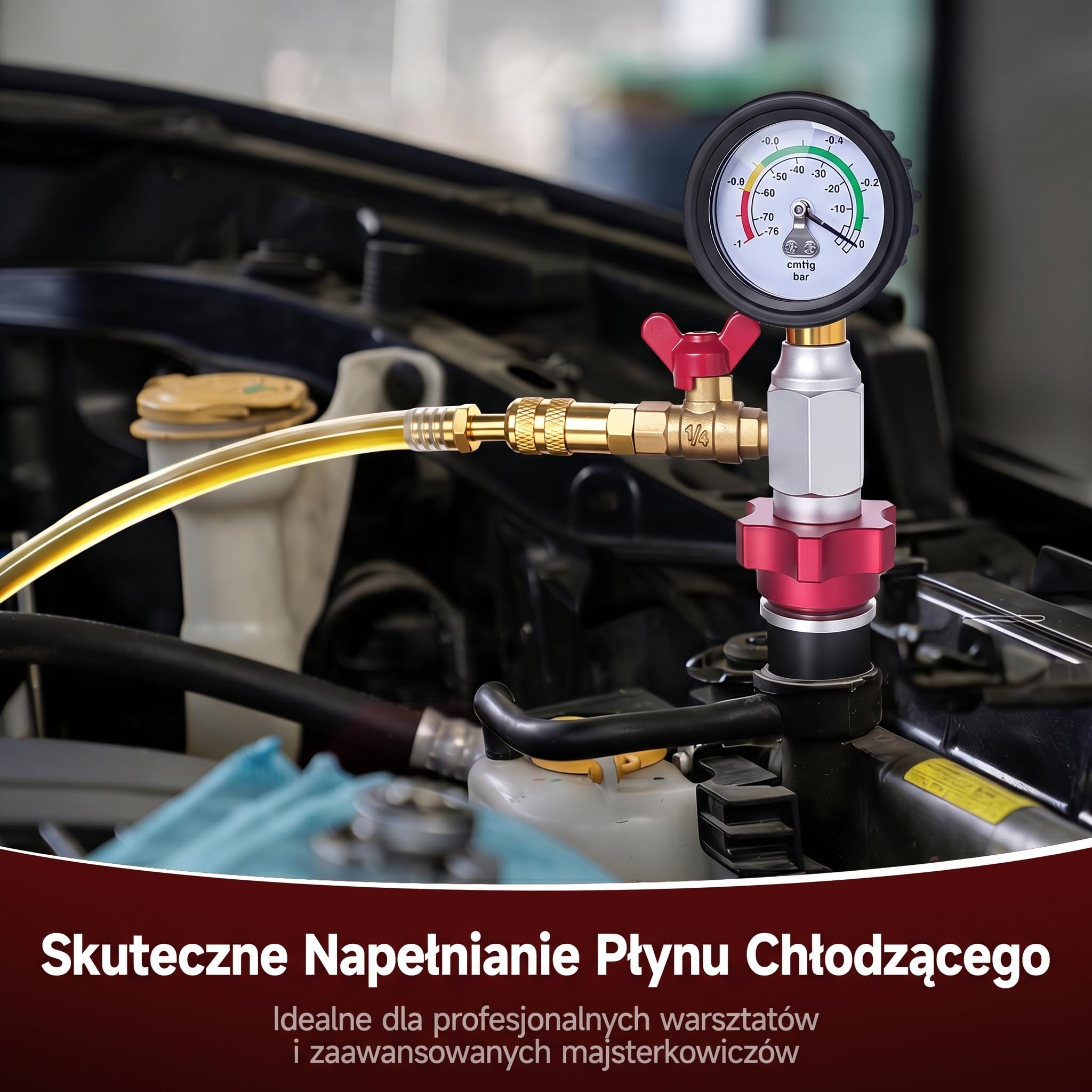 BILITOOLS 10-częściowy zestaw do próżniowego napełniania i odpowietrzania chłodnicy – uniwersalny z adapterami – szybkie odpowietrzanie do większości aut