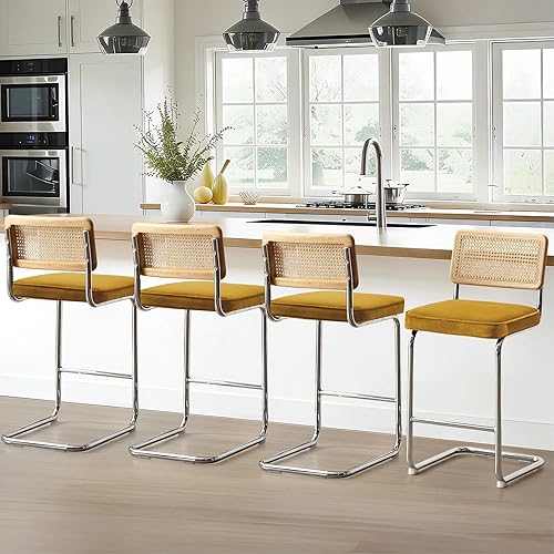 Miniatura 33 de Zesthouse Juego de 2 taburetes de bar de ratán natural, 26 pulgadas, modernas, bohemias, de altura de mostrador, con respaldo de madera maciza,