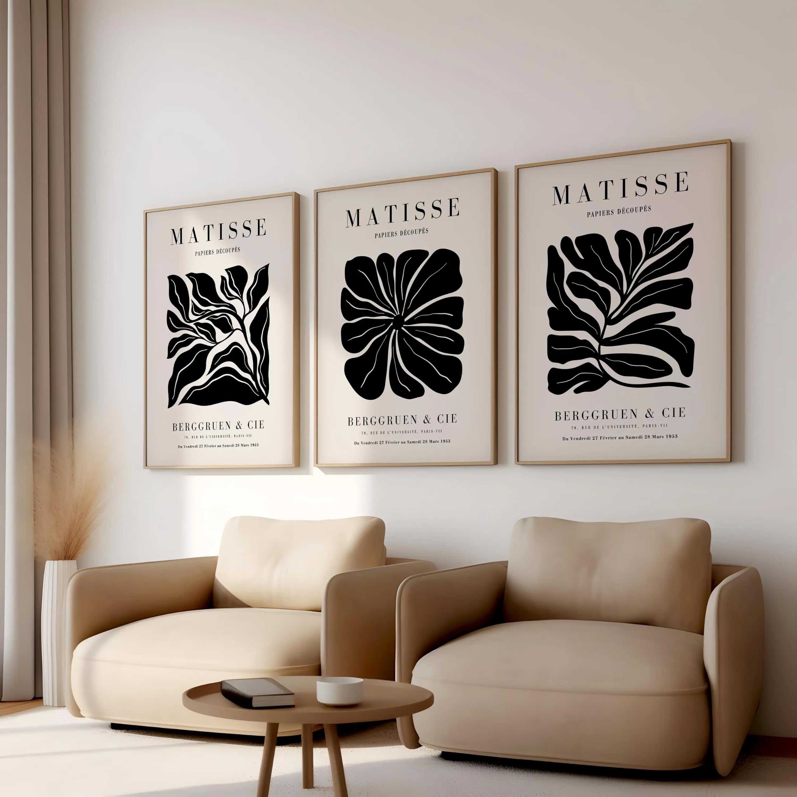 SDVIB Black Henri Matisse Botanical Prints Mid-Century Modern Wall Art Canvas Poster Prints Home Bedroom Room Decor(50x70cm/3PCS Frameless)