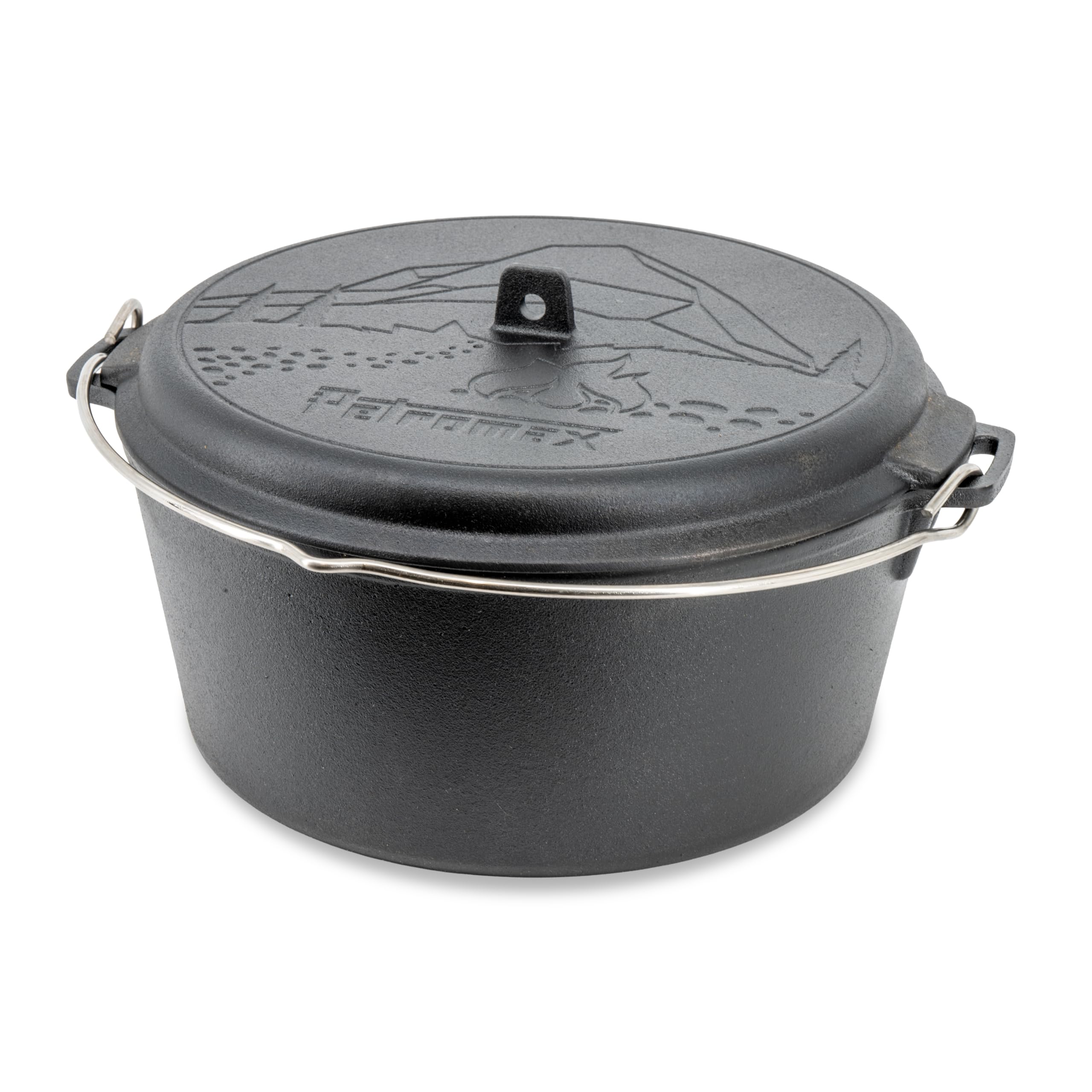 Petromax Dutch Oven ft9-t Komplettset – Feuertopf 7,5 L Gusseisen | Mit Deckelheber, Pflegepaste, Ringreiniger & Kirschholz-Löffel. Deckel als Pfanne. Für Grill, Ofen & Feuer, 8-14 Pers.