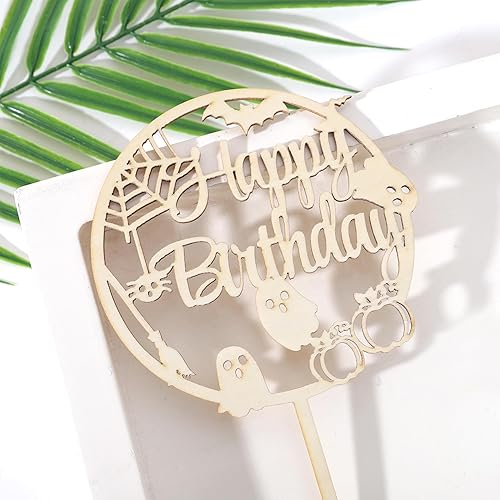 Miniatura 4 de Decoración de madera para tarta de cumpleaños de Halloween, espeluznante embrujado, calabaza, araña, decoración de fiesta de murciélagos, decoración