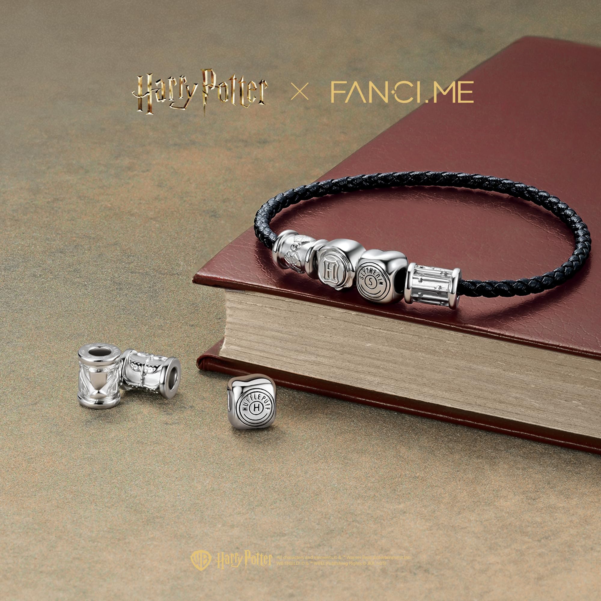 Harry Potter x FANCIME Collaborative Collection - Leather Bracelet, Sterling Silver Bead Charms Bracelet Jewellery Gift for Women Girls