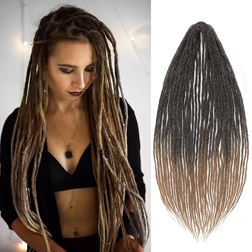 HANNE Extensiones de rastas sintéticas de 24 pulgadas, 20 hebras de doble punta para mujeres y hombres negros, extensiones de rastas sintéticas de