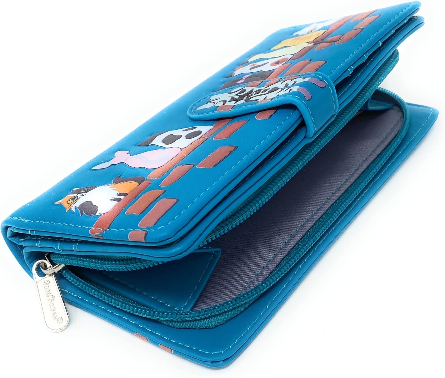 Shag Wear Cats in a Row Large Wallet for Women – Vegan Faux Leather Clutch Purse with Cat Design, Animal Theme, Magnetic Snap Closure, Card and Bill Organizer Teal 7" - Image 3