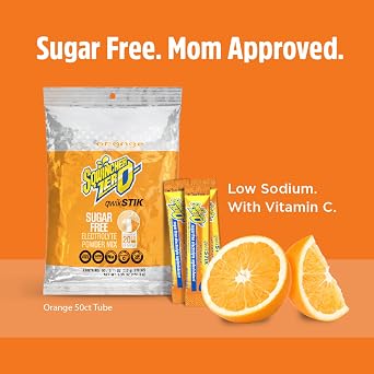 Sqwincher Zero Qwik Stik -Sugar Free Electrolyte Powdered Beverage Mix, Orange 060100-OR Pack of 50