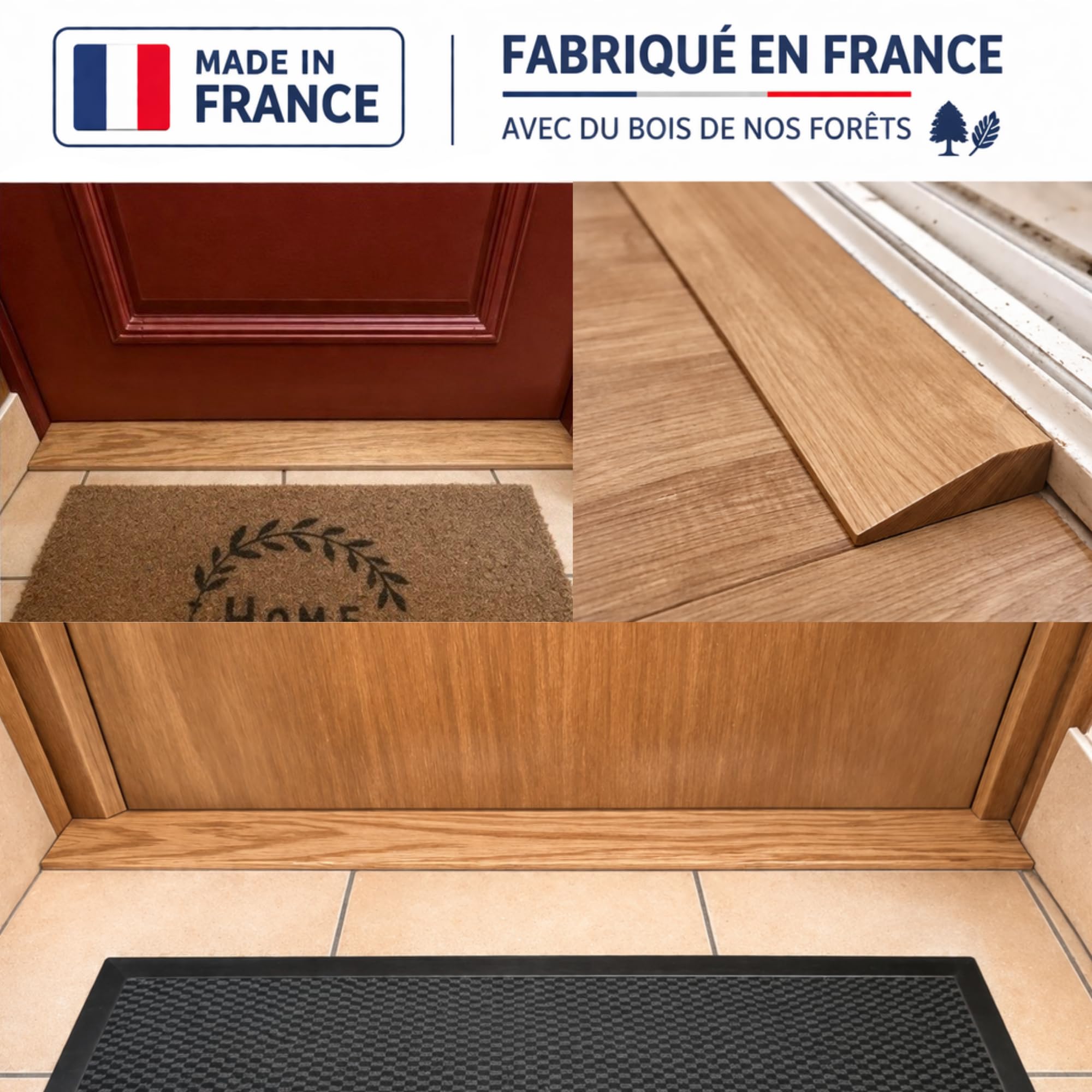 Seuil de Porte à la Suisse en Bois Made in France – Barre de Transition Sol 99 cm – Compense Différence de Niveau (1,9 ou 2,2 cm) – Plusieurs Couleurs – Idéal Parquet, Carrelage, Rénovation