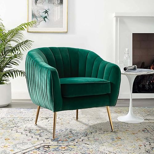 Miniatura 1 de Silla decorativa de terciopelo, Silla moderna con brazos de barril, Silla de sala de estar, acabado dorado, verde Navidad