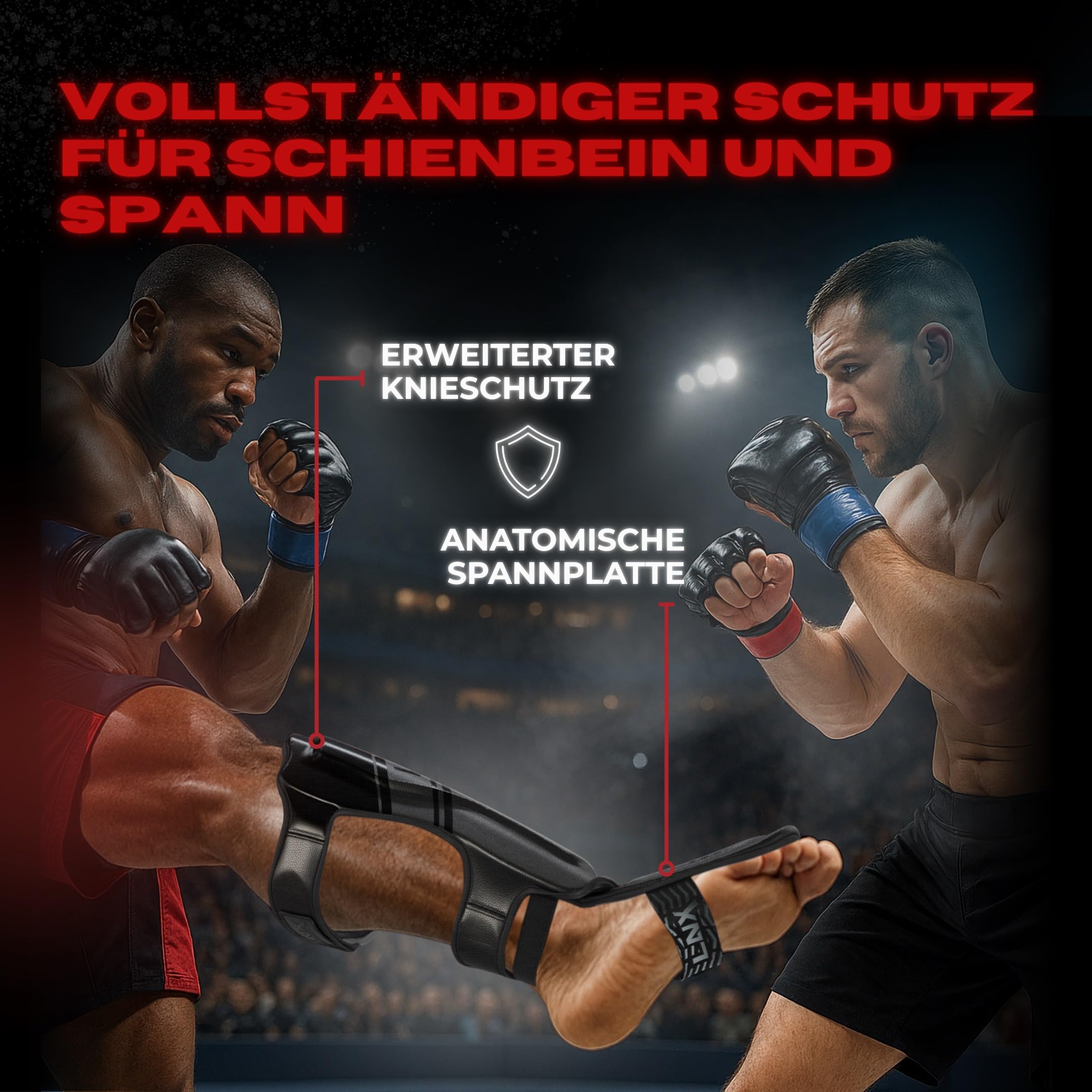 LNX Schienbeinschoner Muay Thai Pro Fight - Schienbeinschutz für Kampfsport Kickboxen Spannschützer S M L XL schwarz Herren Damen