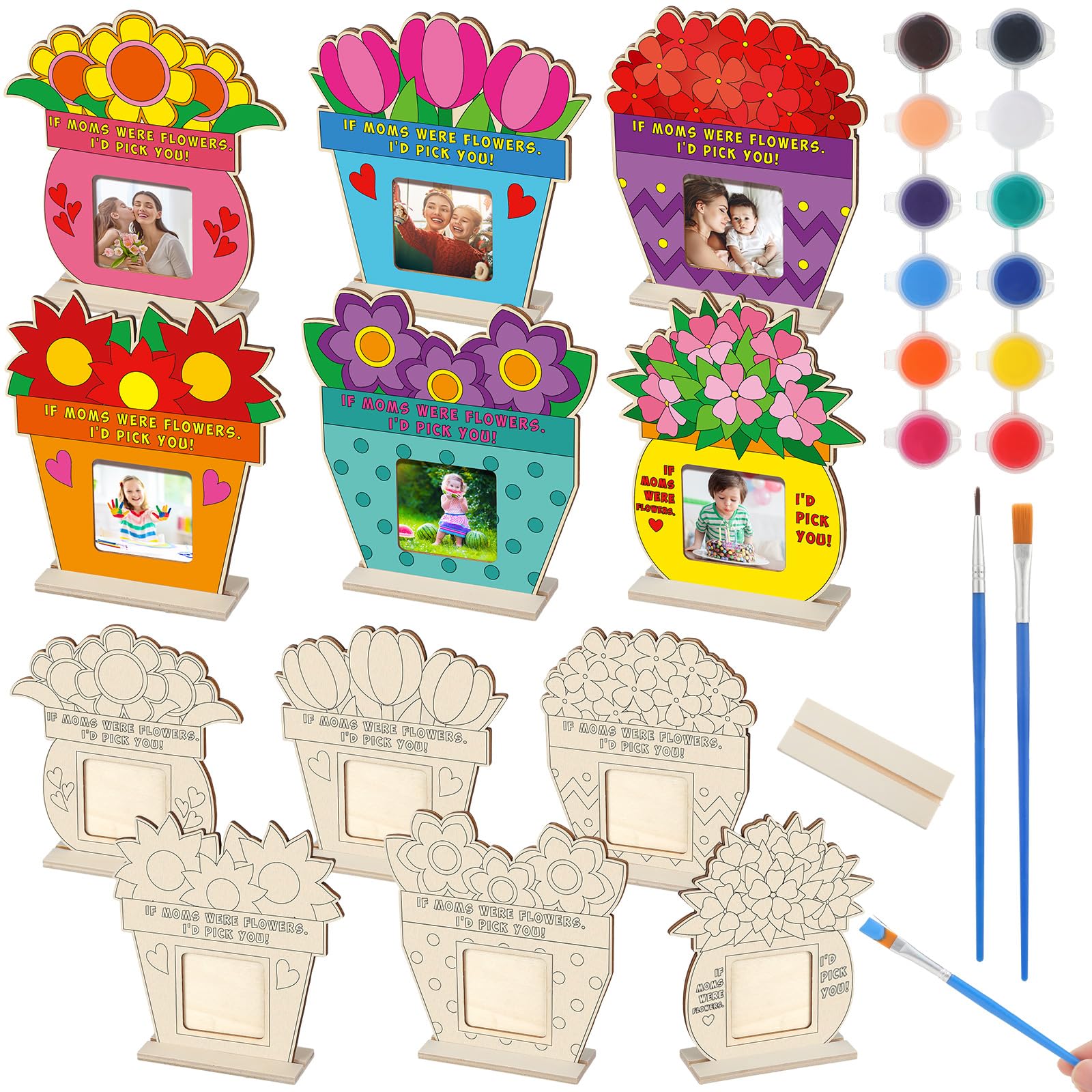 Vercraft 12 Sets Muttertags-Bilderrahmen zum Basteln für Kinder, zum Ausmalen Ihres eigenen Holzes, Muttertags-Bastelarbeiten, Blumen-Bilderrahmen für Muttertag, Geschenk, Klassenzimmer,