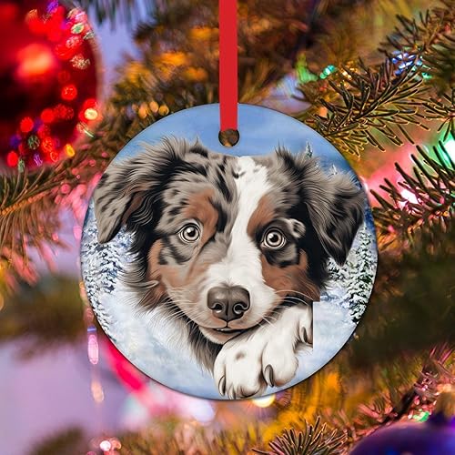 Adorno – Pastor australiano, lindo y divertido adorno de Navidad para perros que asoman al cachorro, adornos de pastor australiano, decoraciones de