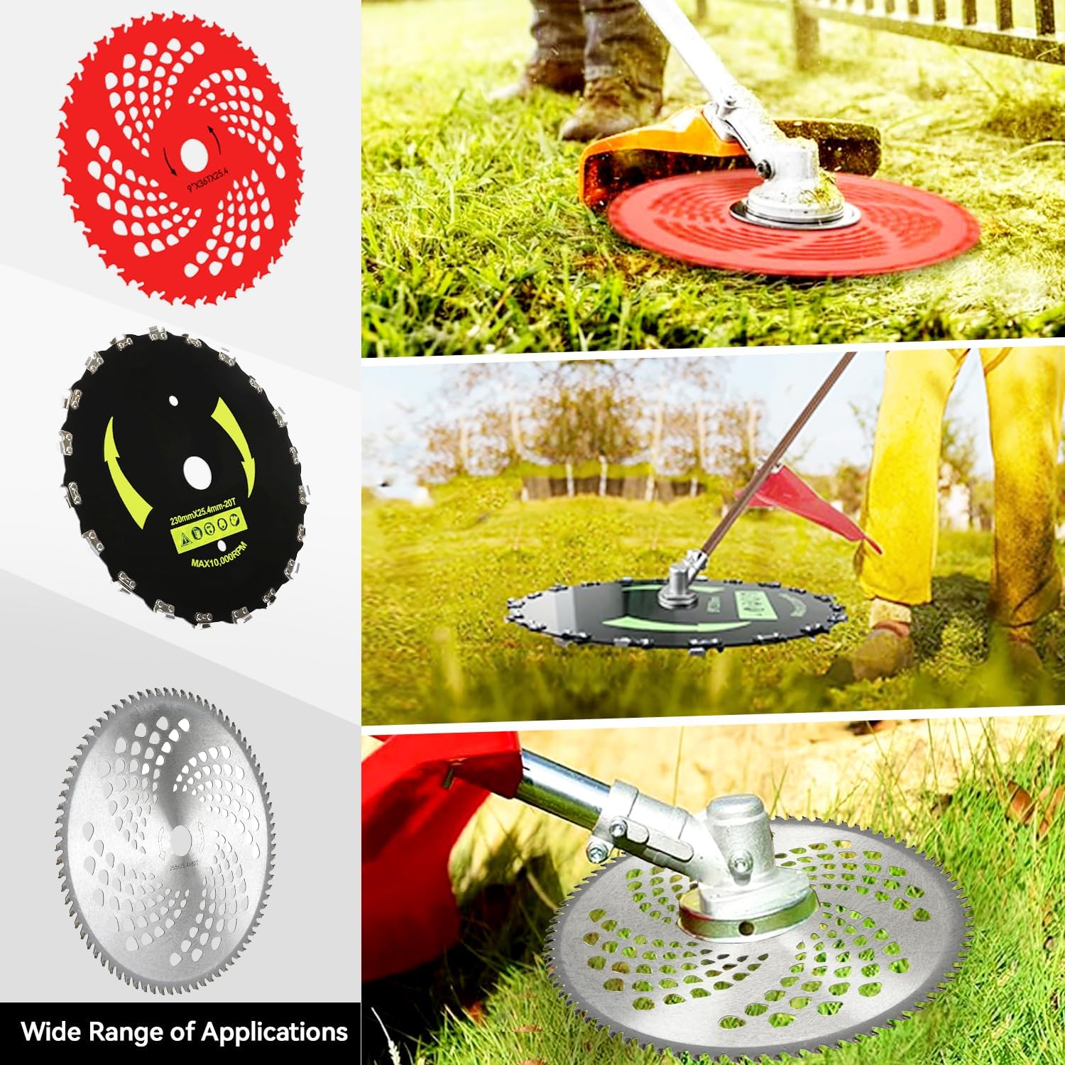 EOPOAYI 9" x 36T Carbide Tipped Blades & 9" x 20T Chainsaw Weed Eater Blade & 10" x 80T Brush Cutter Trimmers Blade Compatible with 2 & 4 Cycle Weedeater Gas Powered Straight String Trimmer Parts