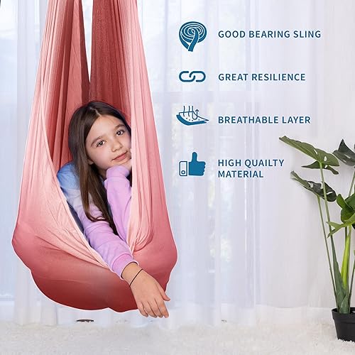 Vista 57 de OUTREE Columpio sensorial para niños con gancho giratorio de 360°, columpio de terapia interior ideal para autismo, TDAH, trastorno de procesamiento