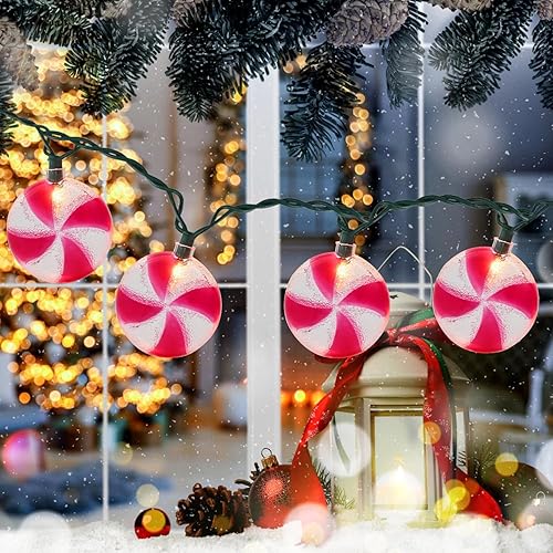 Luces de decoración para árbol de Navidad, 8.5 pies de cadena de luces de caramelo con 10 bombillas de caramelo, adornos de Navidad para interiores,