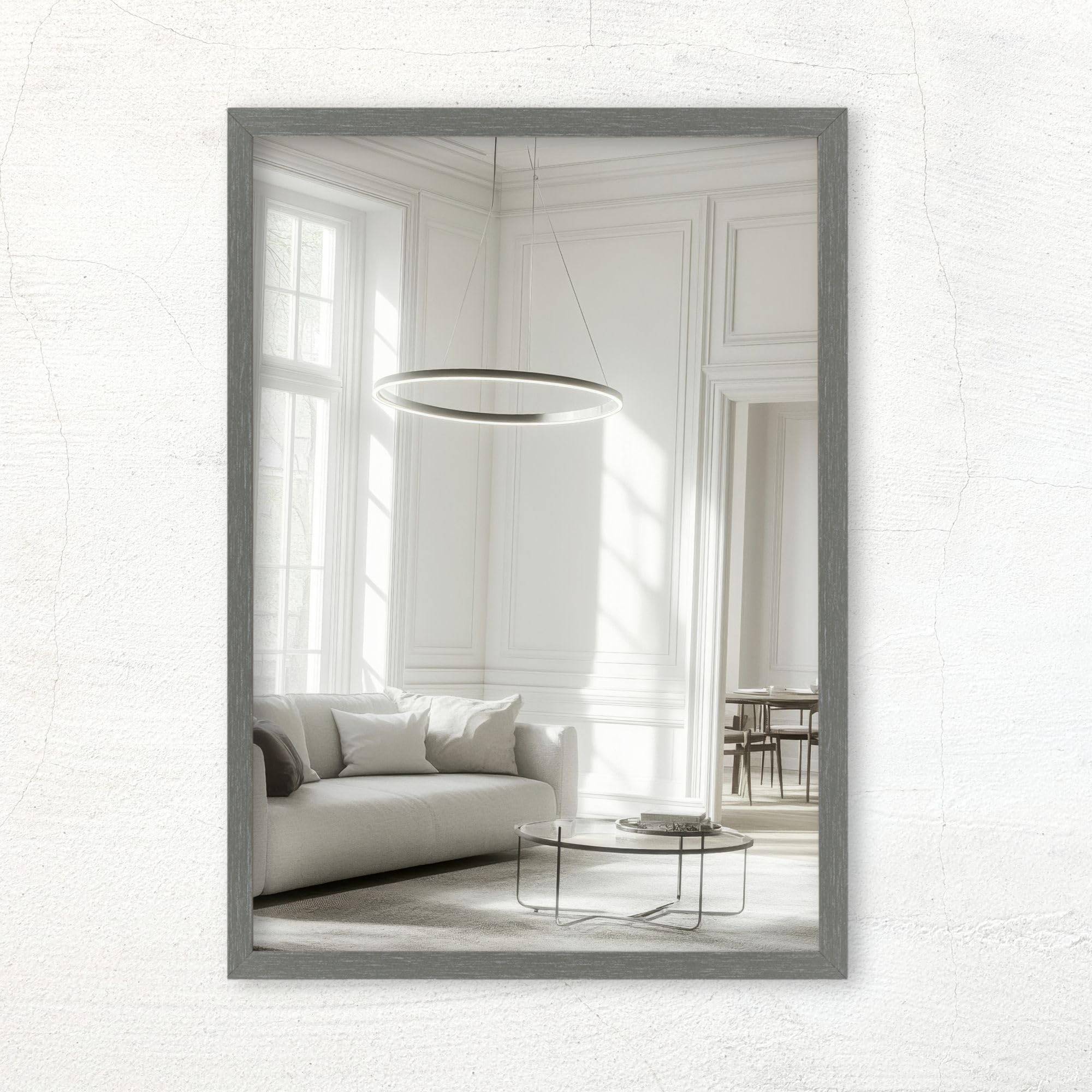 CLAMARO Vision Wall Mirror 65x130 cm Steel Grey with Frame, 300+ Sizes Available, Real Glass Mirror Installable in Portrait & Landscape Format - Handmade in Germany — image 1