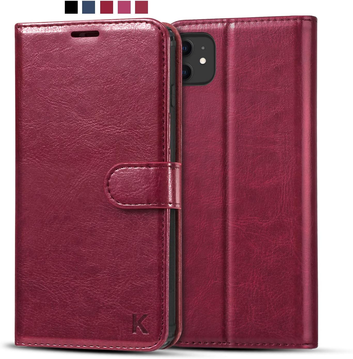 KILINO Coque en Cuir iPhone 11 Housse étui Folio Porte-Cartes [RFID Blocking] [Protection Contre Les Chutes & Chocs] [Fermeture Magnétique] [Position Stand] pour iPhone 11 (Bordeaux)