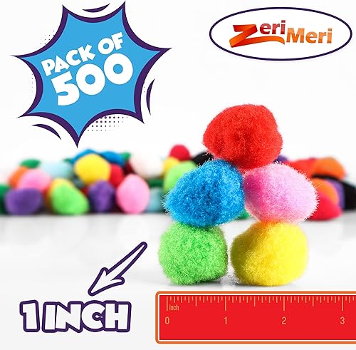 Miniatura 5 de Zerimeri 600 piezas Pompones para artes y manualidades, 500 pompones de polipropileno de 1 pulgada con 100 ojos de Google para manualidades, para